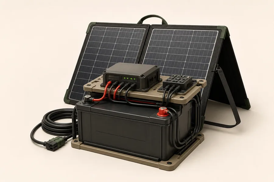 Overlanding battery, solar panel, and charge controller