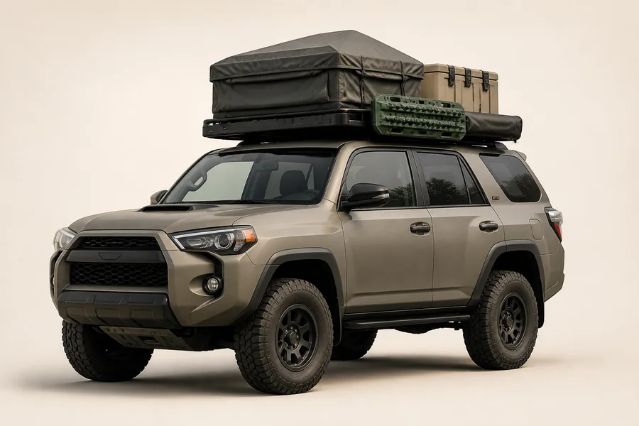Four-wheel drive with a fully loaded roof rack