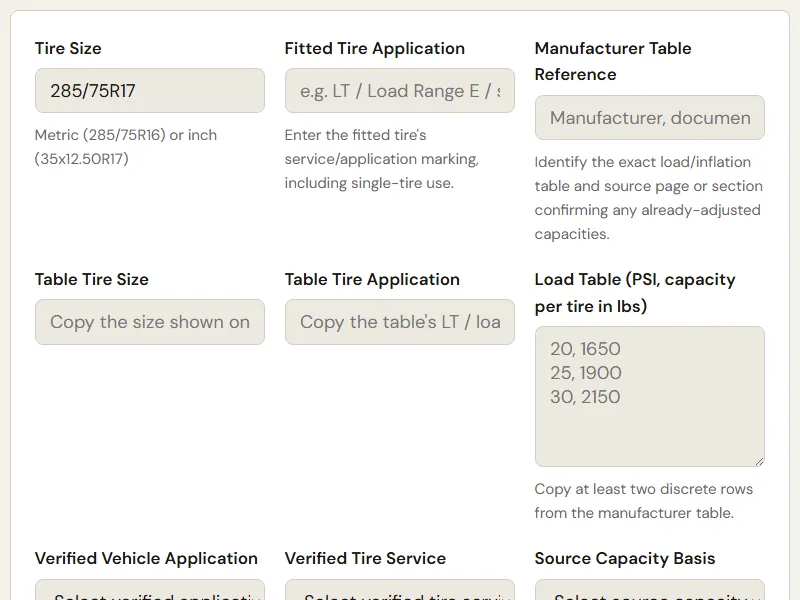 Preview of the embedded Airing Down Calculator
