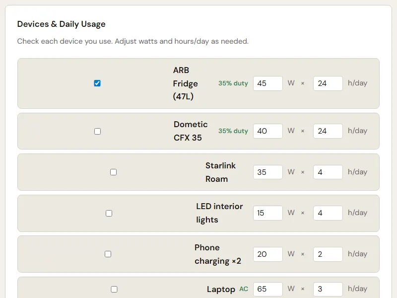 Preview of the embedded 12V Battery Bank Calculator