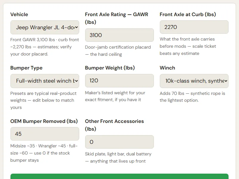 Preview of the embedded Bull Bar & Bumper Weight Calculator