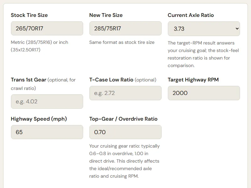 Preview of the embedded Gear Ratio Calculator